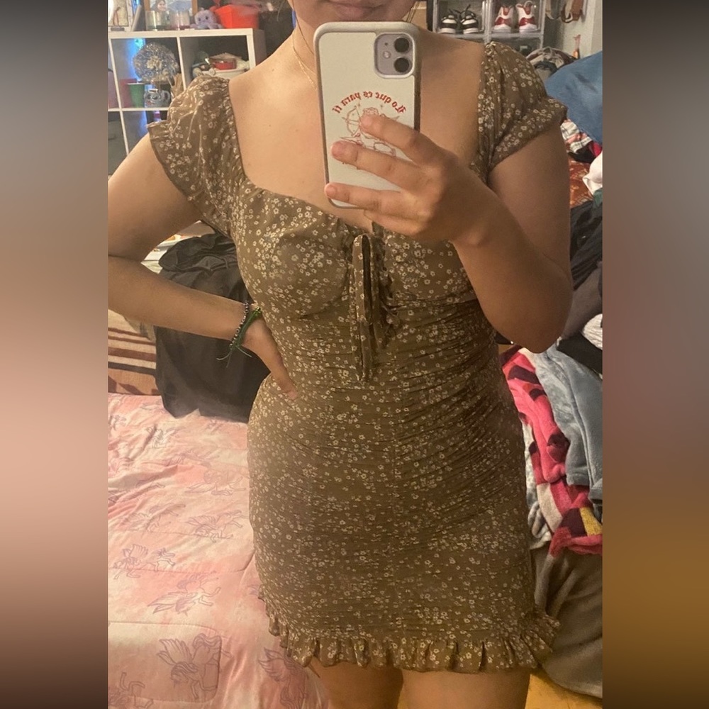 Brown Ruched Dress